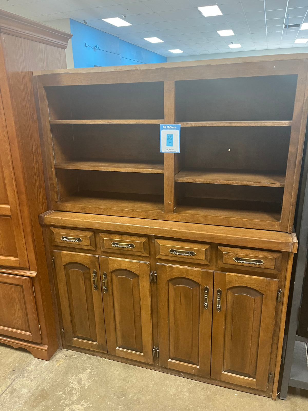 4 Drawer + Door Brown Hutch