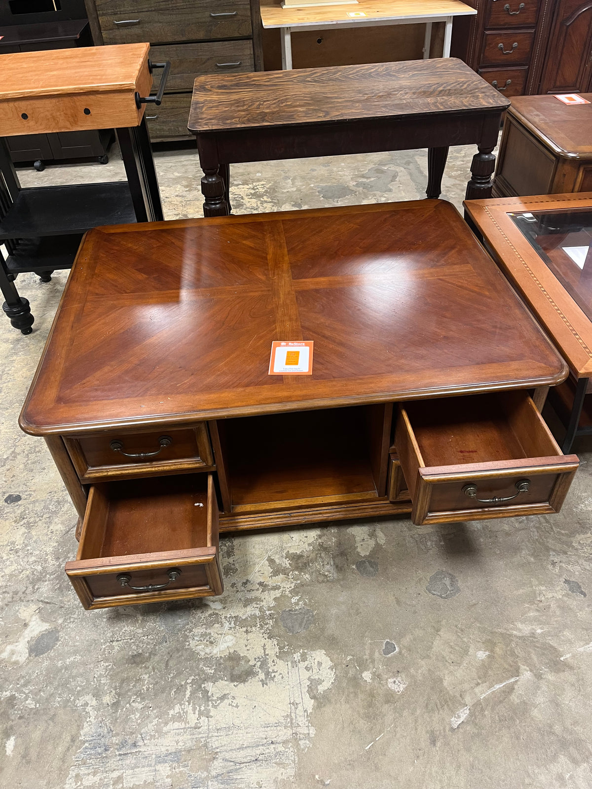 Redwood Coffee Table w/ Double Sided Drawers