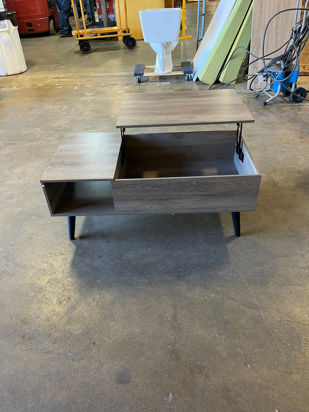 gray wood coffe table with inside storage